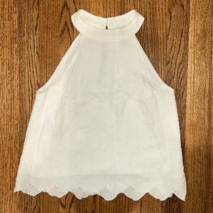 Aqua White halter eyelet top size XS with scalloped detail at the bottom.